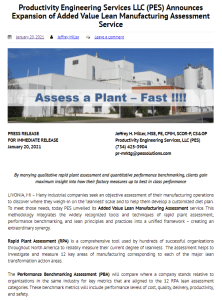 Productivity Engineering Services LLC (PES) Announces Expansion of Added Value Lean Manufacturing Assessment Service – Thumbnail Link to Article